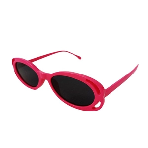 Retro rose red oval sunglasses with black lenses shown from a 45-degree angle