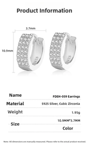 Detailed size specifications for S925 silver pave hoop earrings with cubic zirconia