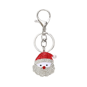 Sparkling Santa Claus zinc alloy keychain with red and white rhinestones and pearl detail