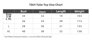 Size chart for yoga sports bra style 7064 showing chest and hem measurements