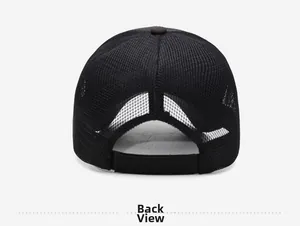 Vista posteriore del cappellino da baseball nero con rete traspirante e cinturino