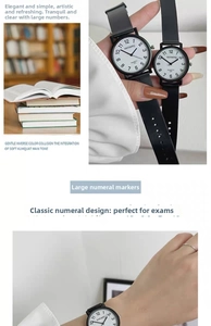Detail of quartz watch featuring high-contrast numeric dial and black leather strap