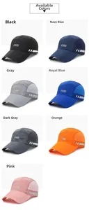 Detailed grid view of lightweight quick-dry baseball caps in seven different sports colors
