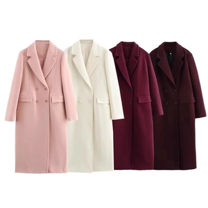 Cappotto Lungo In Lana Da Donna Doppio Petto Colletto A Revers Elegante Tinta Unita Autunno Inverno Giacca Calda