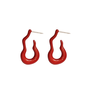 Modern red enamel gourd-shaped sterling silver stud earrings in minimalist Chinese style