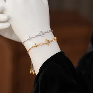 Adjustable zircon star pendant bracelets in silver and gold finish for women