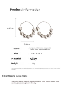 Detailed size specifications for large metallic bead hoop earrings with silver pins