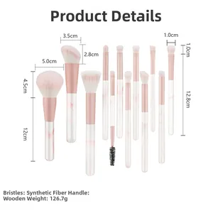 Detailed specs of 12-piece marble handle makeup brush set with soft fiber bristles