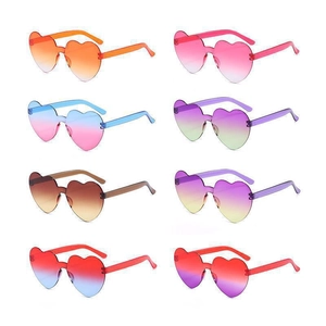Transparent jelly heart-shaped rimless sunglasses in 8 assorted gradient colors