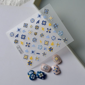 5D embossed datura pattern nail stickers with bohemian retro tile designs TS-058
