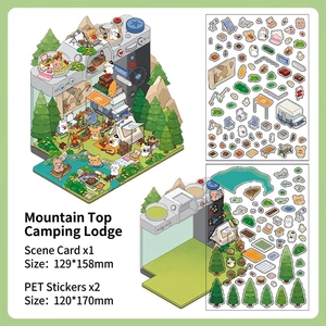 Pegatinas Decorativas de PET Set para Scrapbooking Diario Antiestrés Estilo Pixel Art Chino Escena en Miniatura Bricolage