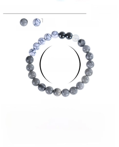 Detailed size chart showing 8mm natural stone moon bracelet with 6.6-8.5 inch circumference