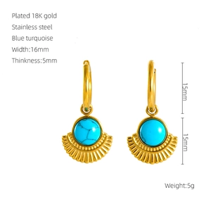 Detailed product specs of 18K gold plated stainless steel turquoise hoop earrings