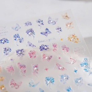 5D Relief Nail Art Stickers Embossed Rose Butterfly Laser Holographic Artificial Pearl Decals DIY Manicure Decorations