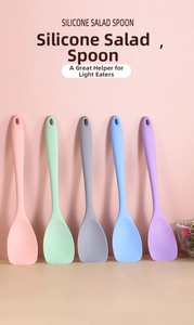 Five-piece silicone salad spoon set in Morandi colors with hanging holes on long handles