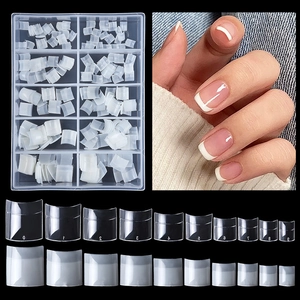 200pcs French half-well nail tips set in storage box with 10 sizes for DIY manicure