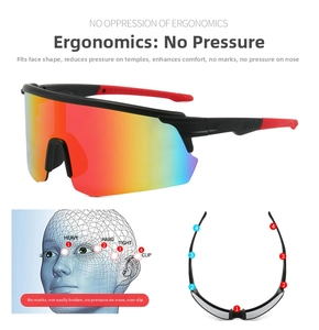 Ergonomic sports sunglasses with gradient lens showing non-slip nose pads and temple detail