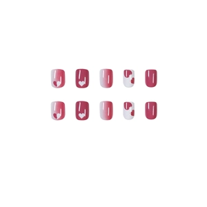 Pink heart graffiti press-on nails with 10pcs glossy gradient finish set