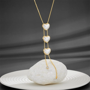 Heart Tassel Necklace Y-Shaped Titanium Steel 18K Gold Plated Mother Of Artificial Pearl Zircon Elegant Jewelry For Women