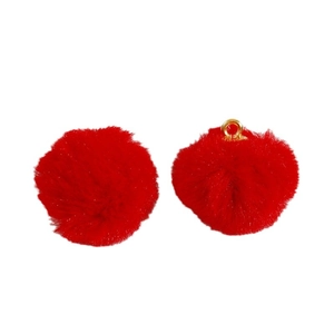 Red plush pom-pom charms with gold metal rings for DIY jewelry and earrings