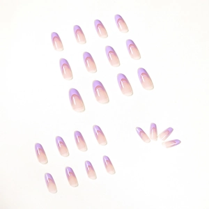 Lavender purple double French almond press-on nails set with 24 pieces of various sizes