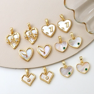 Herz Anhänger 18K Vergoldetes Kupfer Perlmutt Zirkonia DIY Schmuckherstellung Zubehör Charms Für Halskette Armband