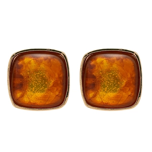 Maillard style square resin stud earrings with golden frame in a vintage geometric design