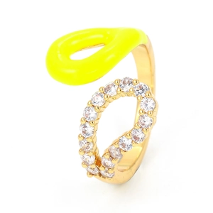Adjustable 18K gold plated ring with neon yellow enamel and micro-set cubic zirconia