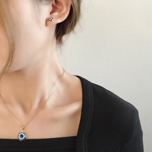 Stainless Steel Evil Eye Jewelry Set Lucky Blue Eye Necklace And Stud Earrings For Women Fashion Electroplated Jewelry