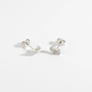 Detail of S925 silver Scottish Terrier stud earrings with sparkling white crystals