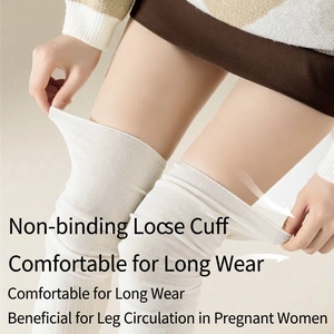 White high-elasticity ribbed knit over-knee socks featuring a non-binding loose cuff design