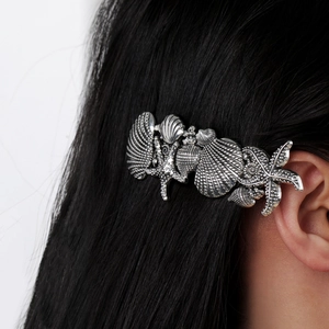 Silver vintage starfish and seashell metal hair clip accessory for women hair styling