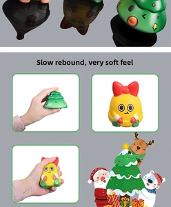Detail of Christmas tree squishy toy showing slow rebound foam material after squeezing