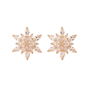 Elegant gold snowflake stud earrings featuring sparkling marquise-cut cubic zirconia stones