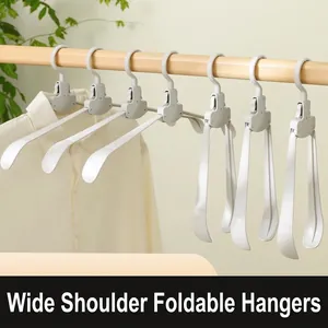 Foldable Clothes Hangers Multi Functional Plastic Non Slip Wide Shoulder Space Saving Portable For Home Travel Closet