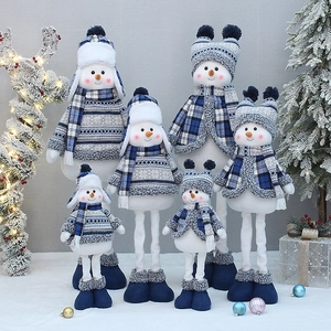 Blue and grey Christmas snowman doll collection with soft knitted fabric and plush textures