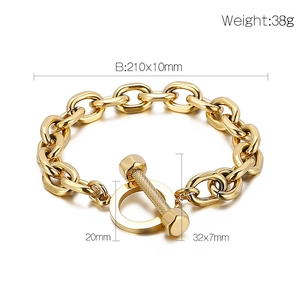 Gold stainless steel hip hop chain bracelet with dumbbell OT clasp and size specifications