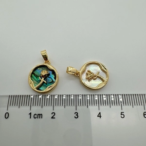 18K gold-plated rose flower charm with natural shell inlay and measuring scale detail