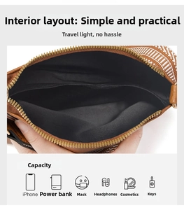 Detail view of the brown vintage woven PU leather bag showing spacious interior compartment