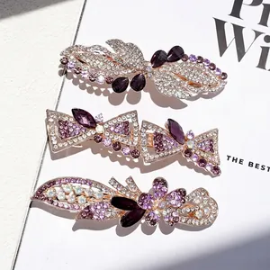 Elegant Rhinestone Bow Flower Hair Clips Alloy Spring Hairpin Vintage Style Headwear Hair Accessories For Women Girls