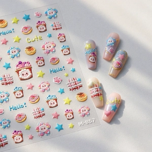5D Embossed Nail Art Stickers 3D Relief Self Adhesive Manicure Decor Cartoon Sweet Macaron Star Bowknot Design For Women