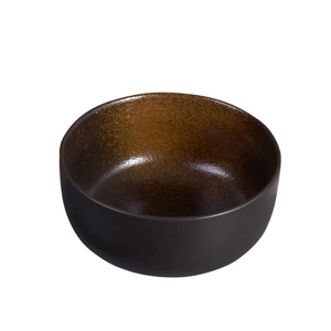 Japanese style vintage ceramic ramen bowl with matte brown exterior and glazed interior