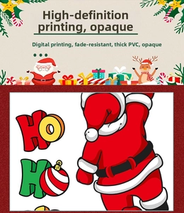 Detail of high-definition digital printed PVC Santa Claus and HO HO Christmas window stickers