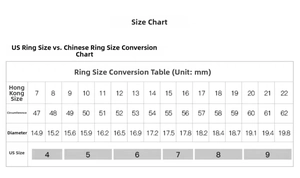Size chart for 18k gold plated minimalist ring with US and HK measurement comparison