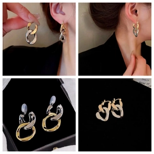 Elegant gold and silver dual-tone chain drop earrings with minimalist link design