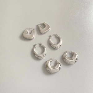 Minimalist silver stainless steel earring set featuring hollow geometric square and drop shapes