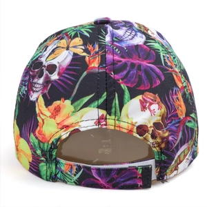 Leaf print and skull pattern baseball cap with adjustable strap back view