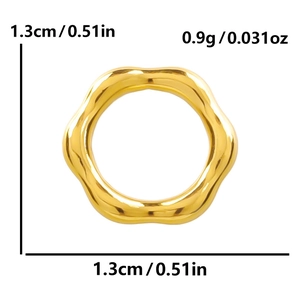 Polished gold 304 stainless steel wavy hexagon pendant with size and weight specs
