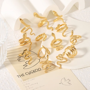 Snake Rings 18K Gold Plated Stainless Steel Animal Geometric Adjustable Open Band Jewelry For Women Vintage Style
