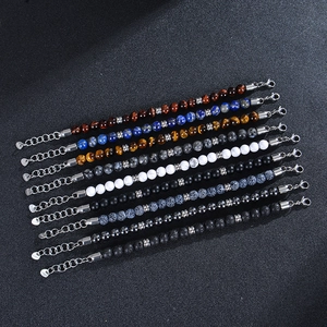 Ensemble de bracelets en pierre naturelle 8mm avec fermoirs en acier inoxydable et chaînes